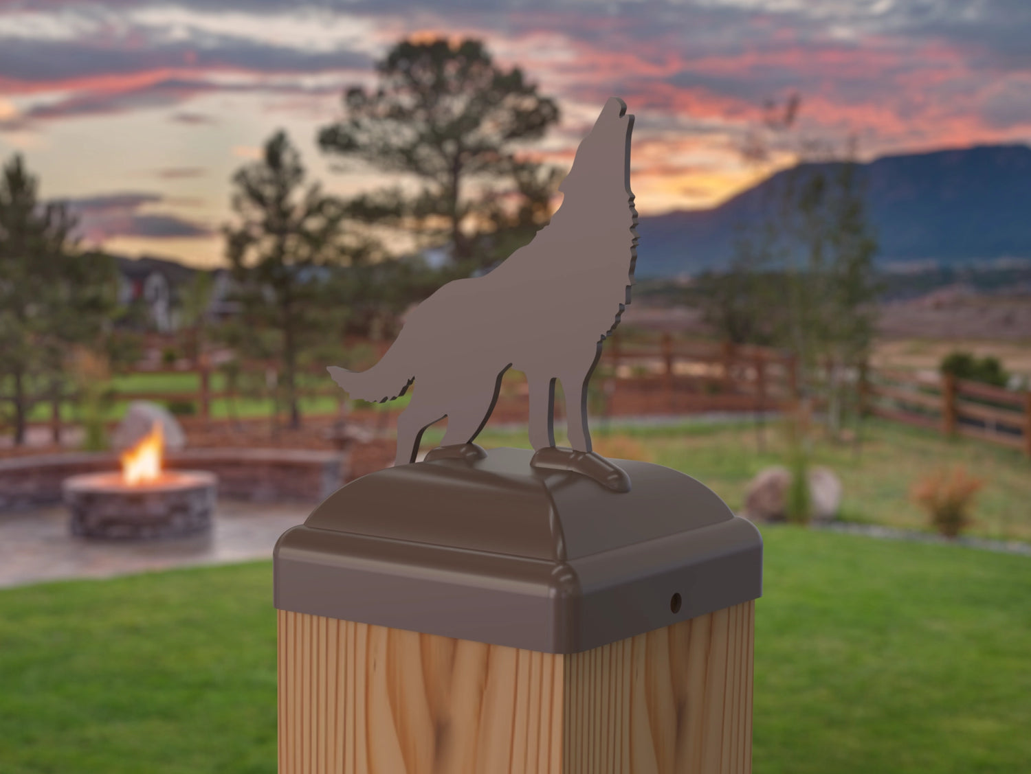 Wolf Howling Fence Post Cap (Multiple Post Sizes Available) - Madison Iron and Wood