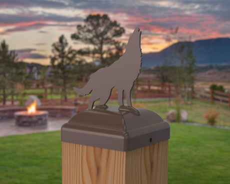 Wolf Howling Fence Post Cap (Multiple Post Sizes Available) - Madison Iron and Wood