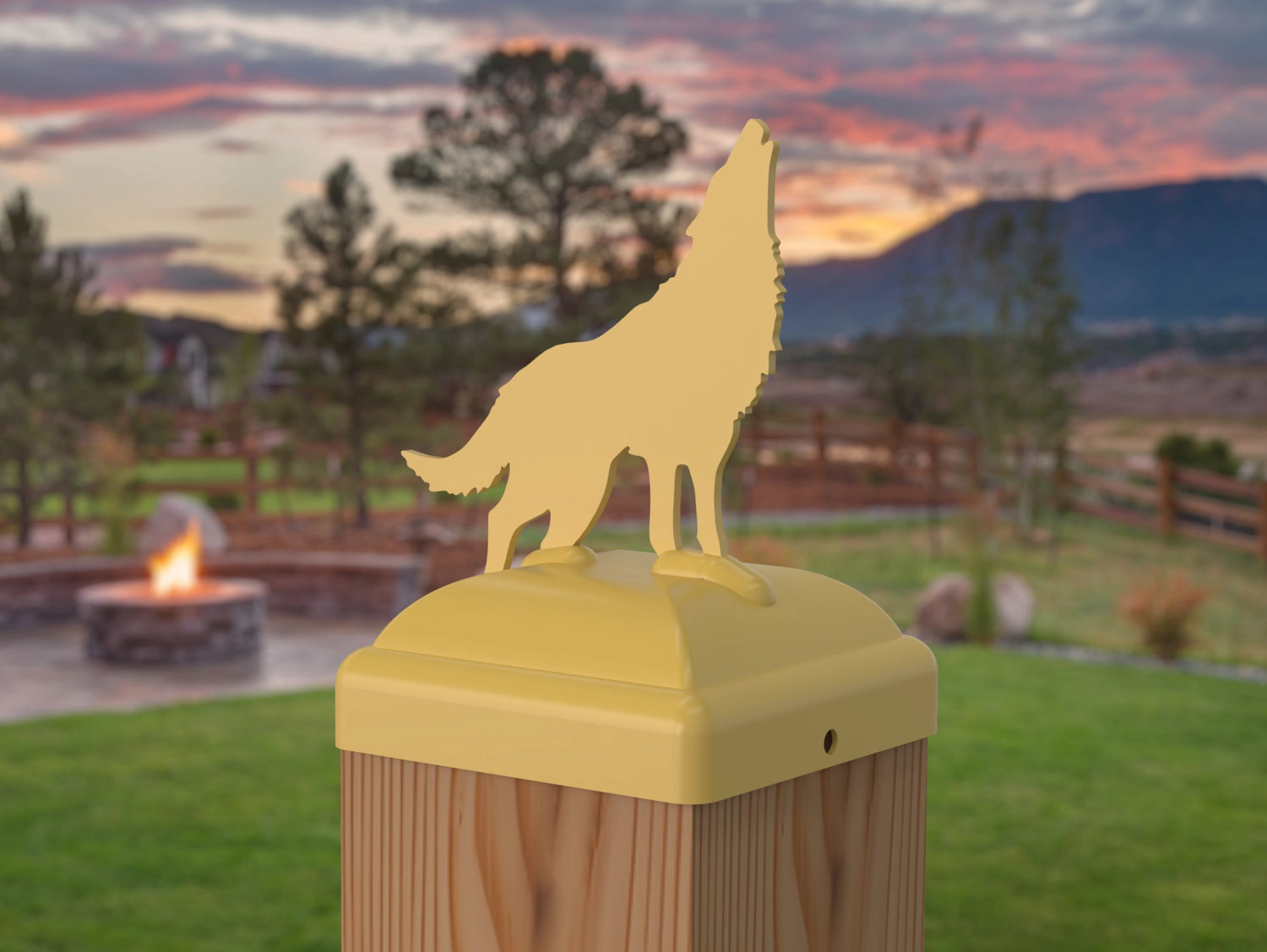 Wolf Howling Fence Post Cap (Multiple Post Sizes Available) - Madison Iron and Wood
