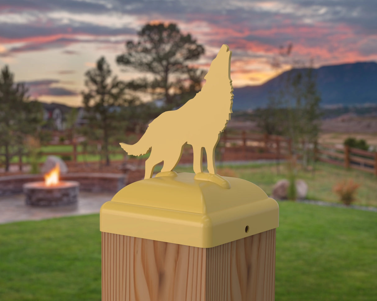 Wolf Howling Fence Post Cap (Multiple Post Sizes Available) - Madison Iron and Wood