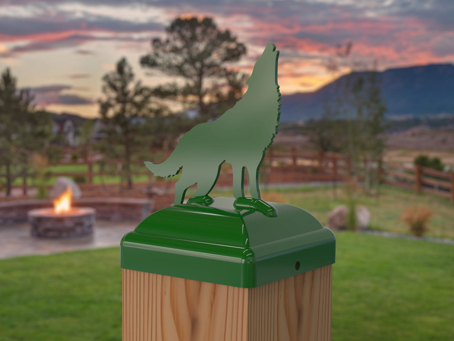 Wolf Howling Fence Post Cap (Multiple Post Sizes Available) - Madison Iron and Wood