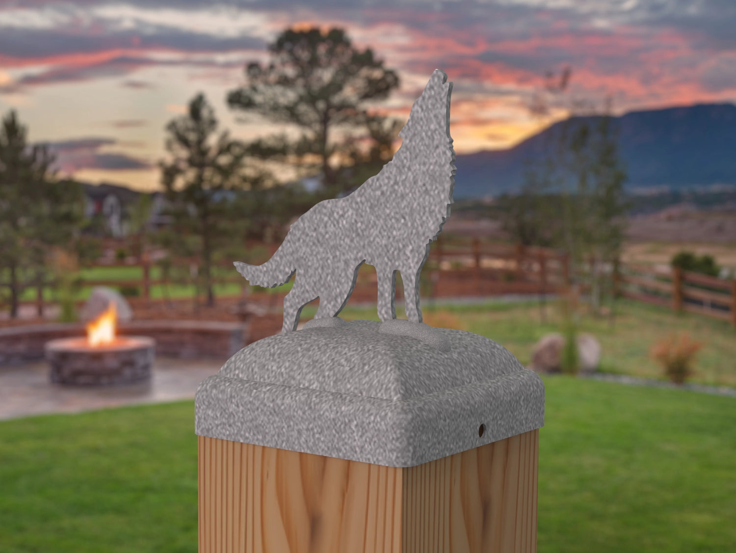 Wolf Howling Fence Post Cap (Multiple Post Sizes Available) - Madison Iron and Wood