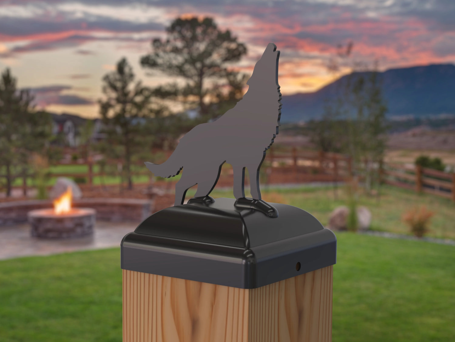 Wolf Howling Fence Post Cap (Multiple Post Sizes Available) - Madison Iron and Wood