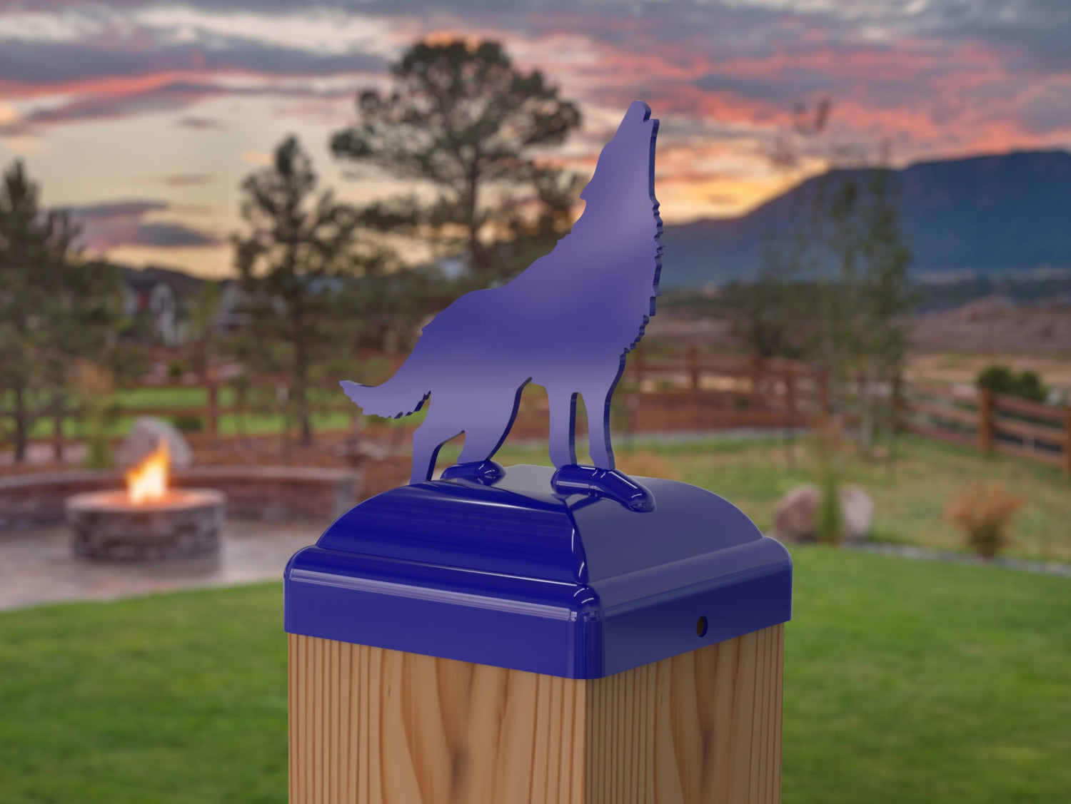 Wolf Howling Fence Post Cap (Multiple Post Sizes Available) - Madison Iron and Wood