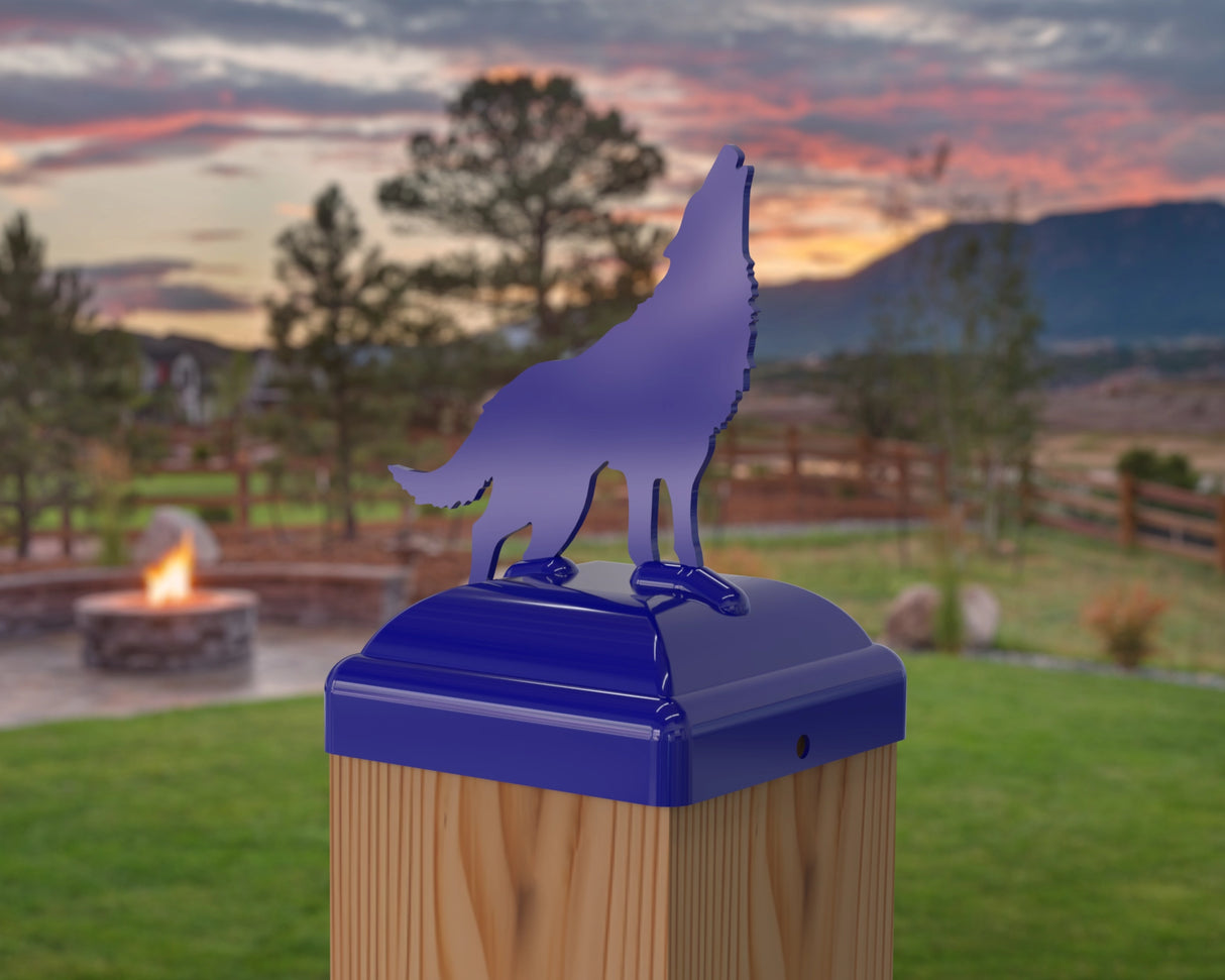 Wolf Howling Fence Post Cap (Multiple Post Sizes Available) - Madison Iron and Wood