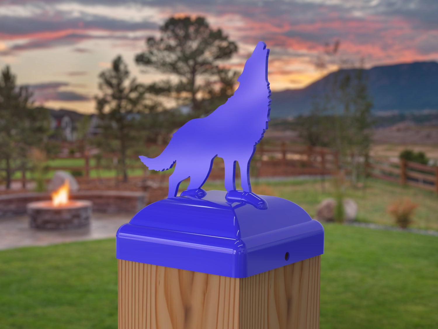 Wolf Howling Fence Post Cap (Multiple Post Sizes Available) - Madison Iron and Wood
