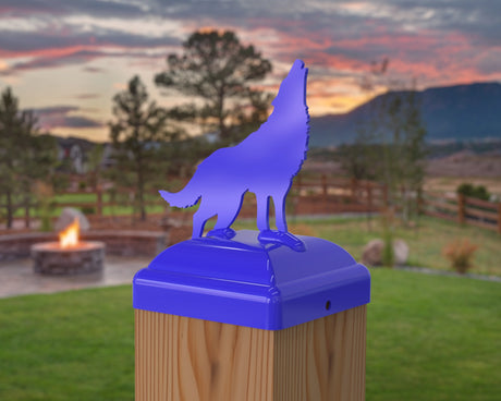 Wolf Howling Fence Post Cap (Multiple Post Sizes Available) - Madison Iron and Wood