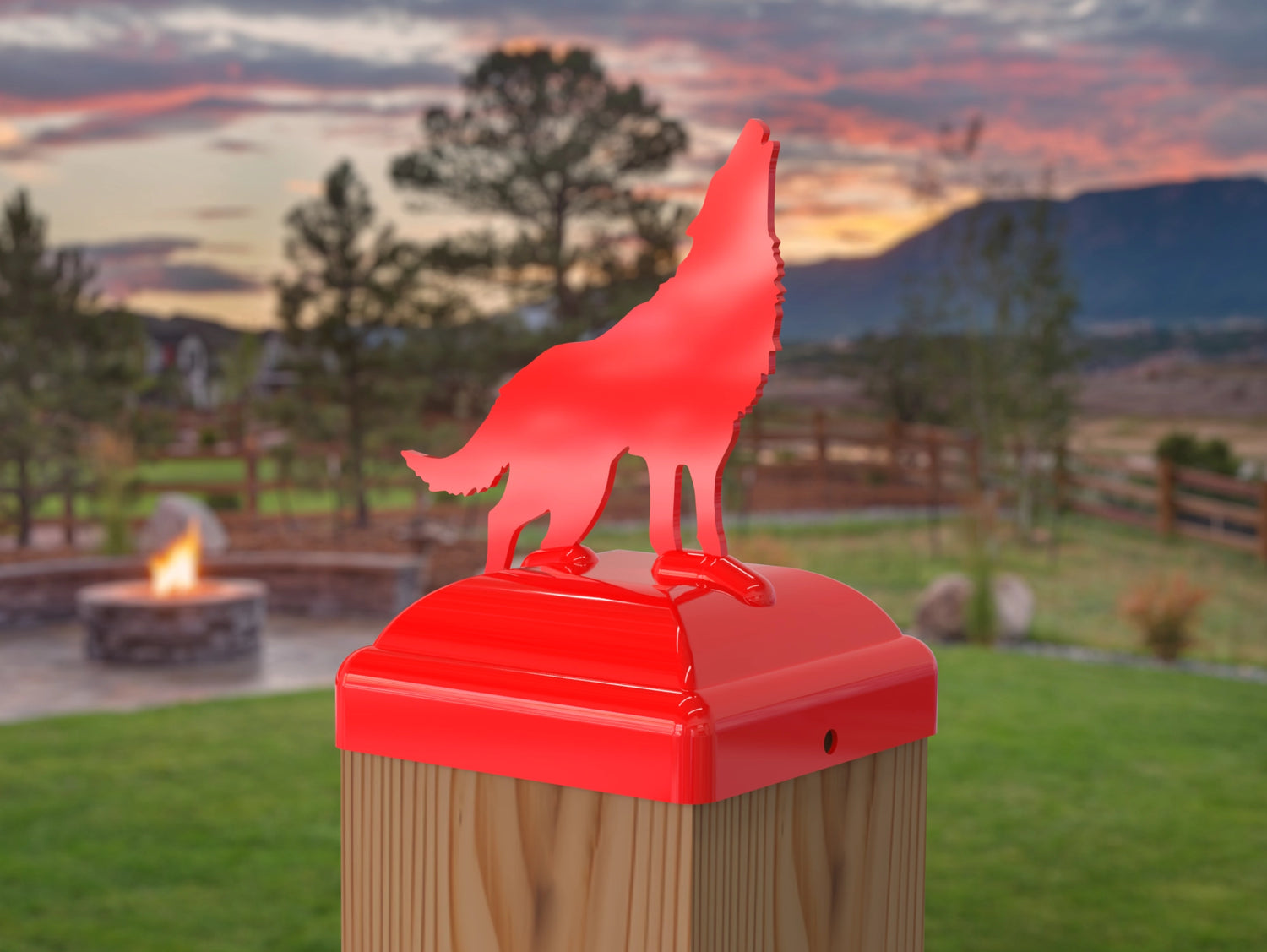 Wolf Howling Fence Post Cap (Multiple Post Sizes Available) - Madison Iron and Wood