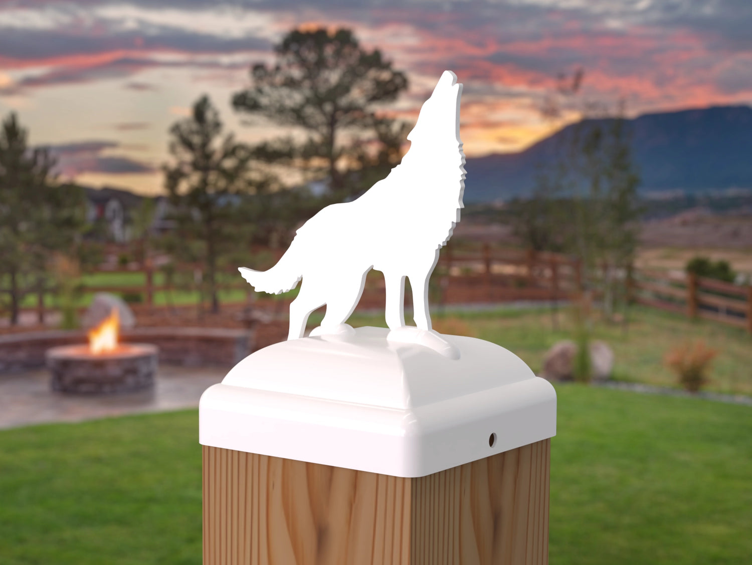 Wolf Howling Fence Post Cap (Multiple Post Sizes Available) - Madison Iron and Wood