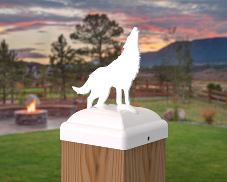 Wolf Howling Fence Post Cap (Multiple Post Sizes Available) - Madison Iron and Wood
