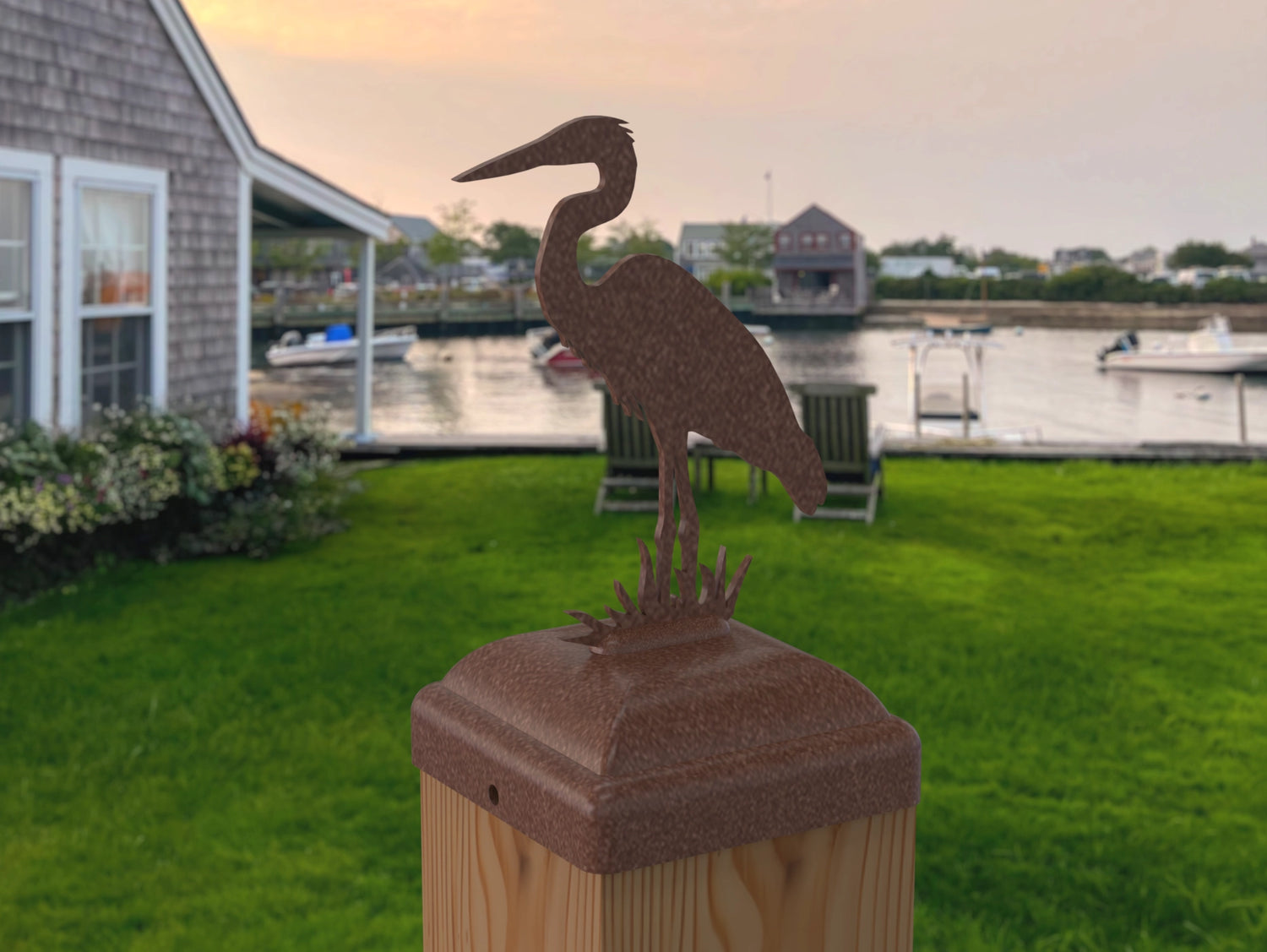 Blue Heron Fence Post Cap (Multiple Post Sizes Available) - Madison Iron and Wood