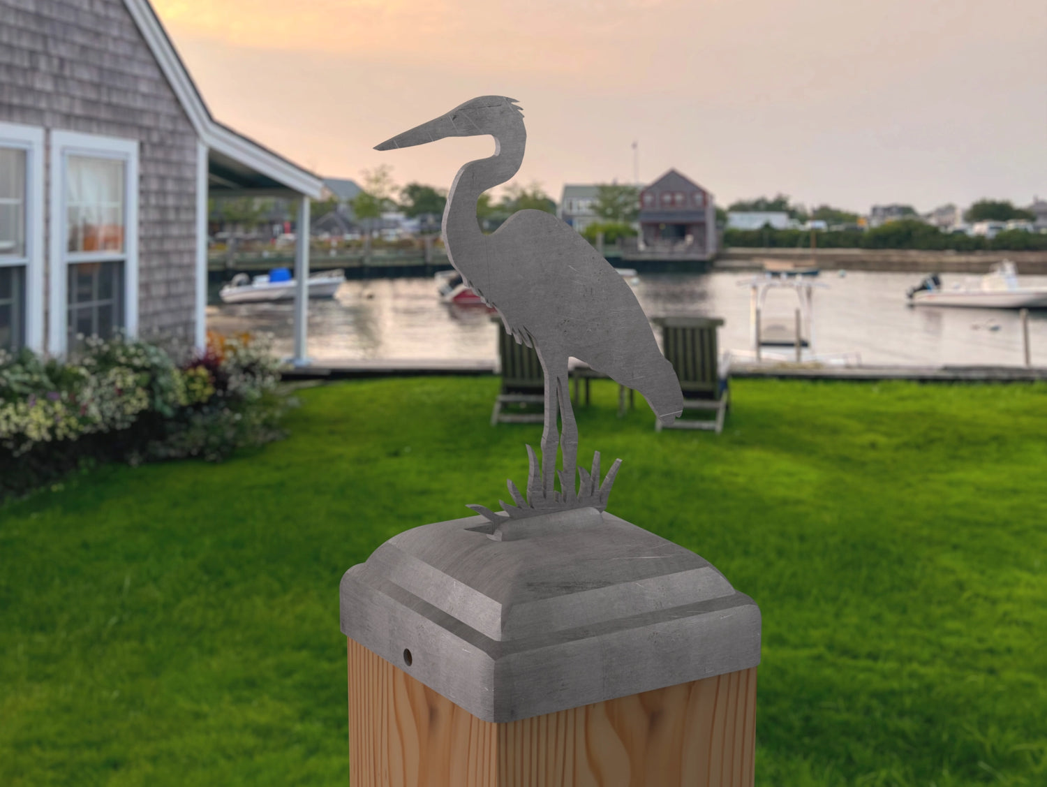 Blue Heron Fence Post Cap (Multiple Post Sizes Available) - Madison Iron and Wood