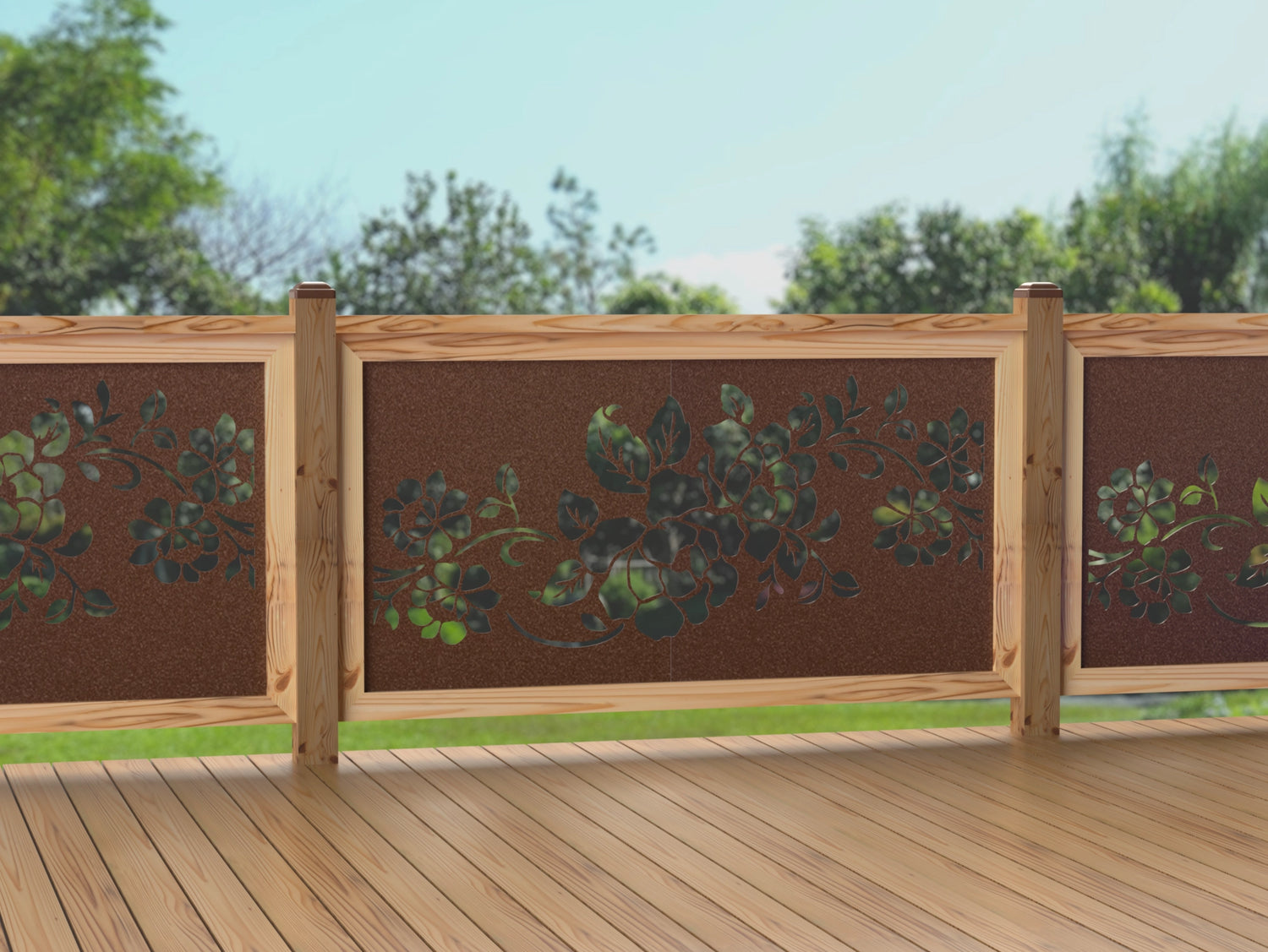 60"x30" - Floral Design Fence/Gate Panel Insert - Madison Iron and Wood