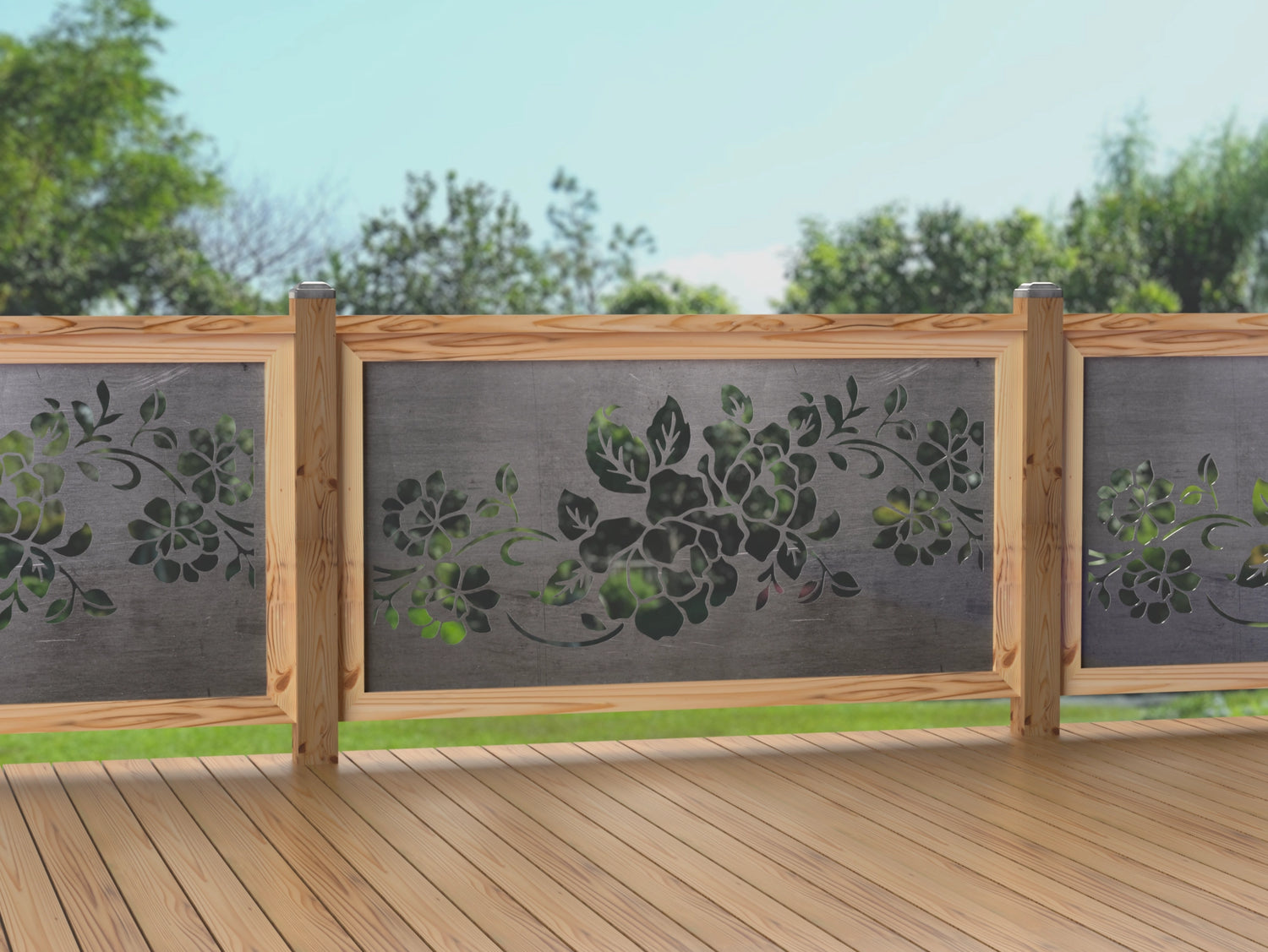 60"x30" - Floral Design Fence/Gate Panel Insert - Madison Iron and Wood
