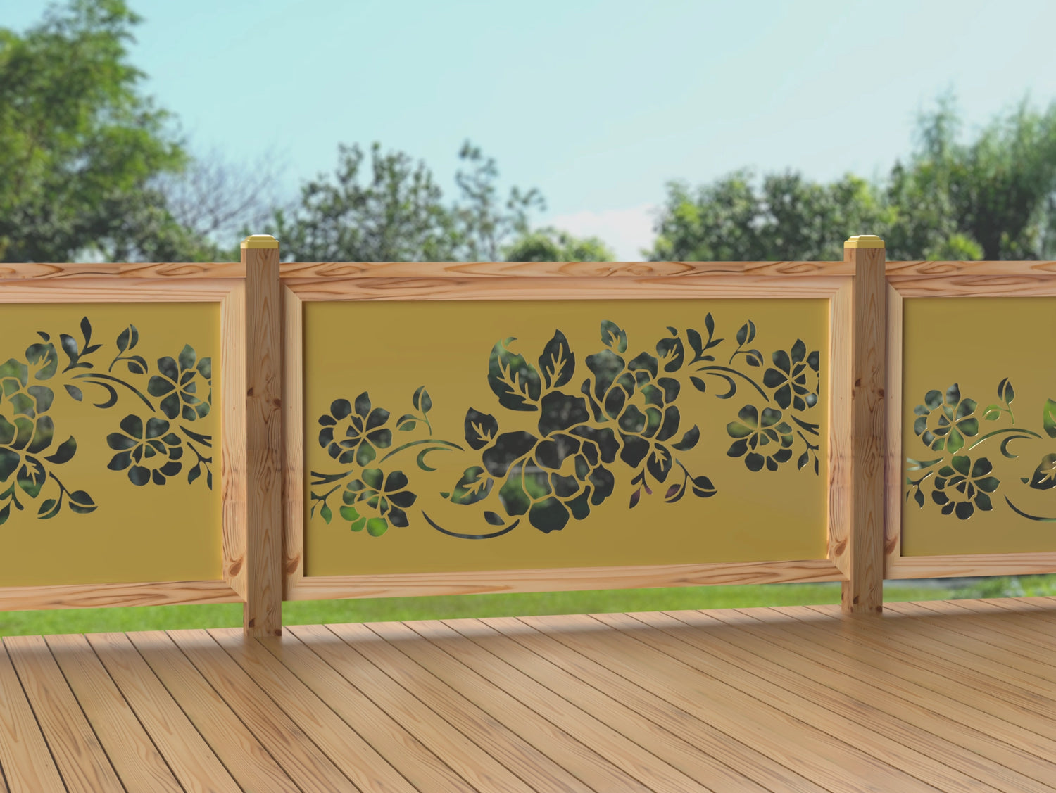 60"x30" - Floral Design Fence/Gate Panel Insert - Madison Iron and Wood