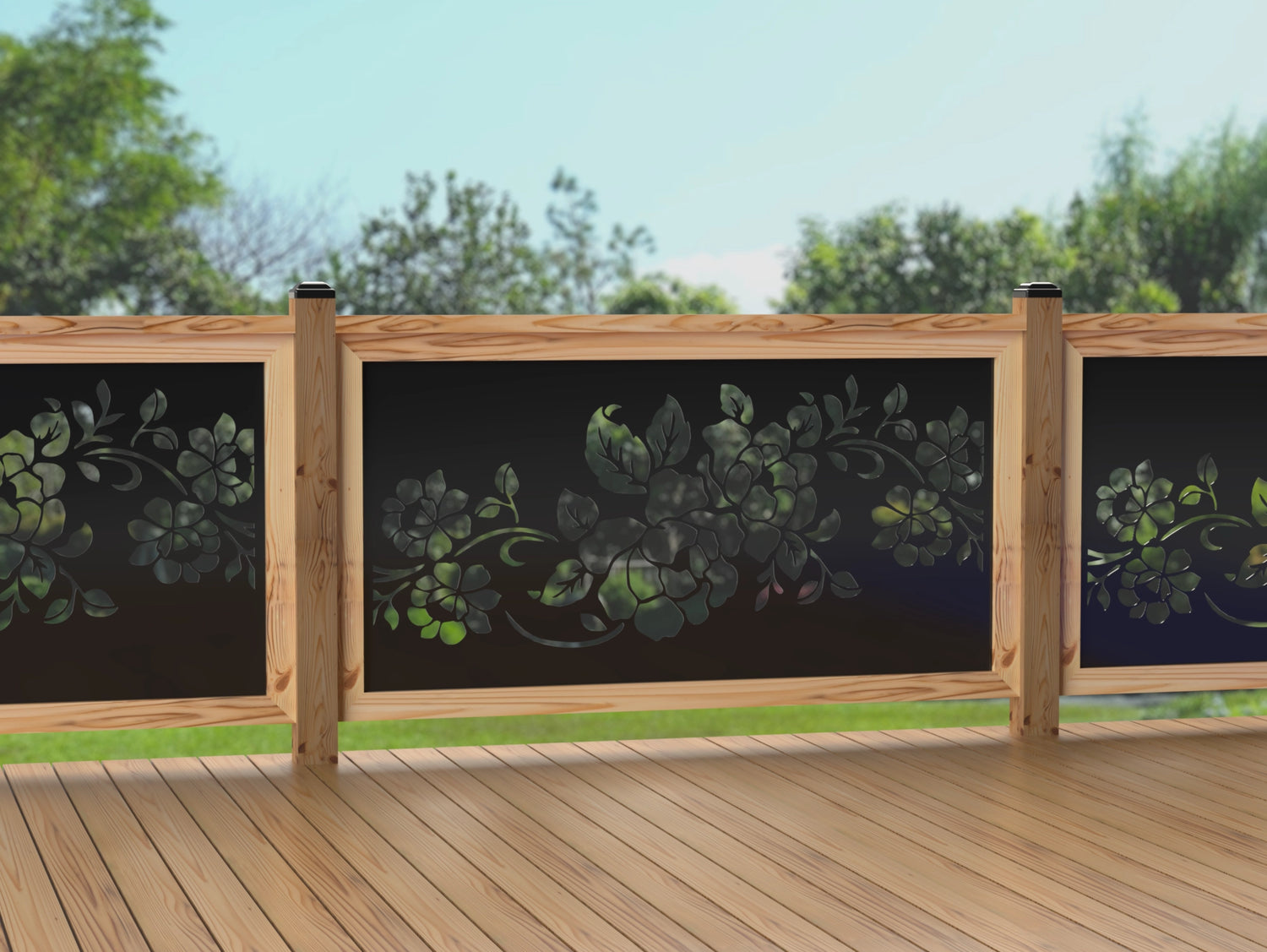 60"x30" - Floral Design Fence/Gate Panel Insert - Madison Iron and Wood