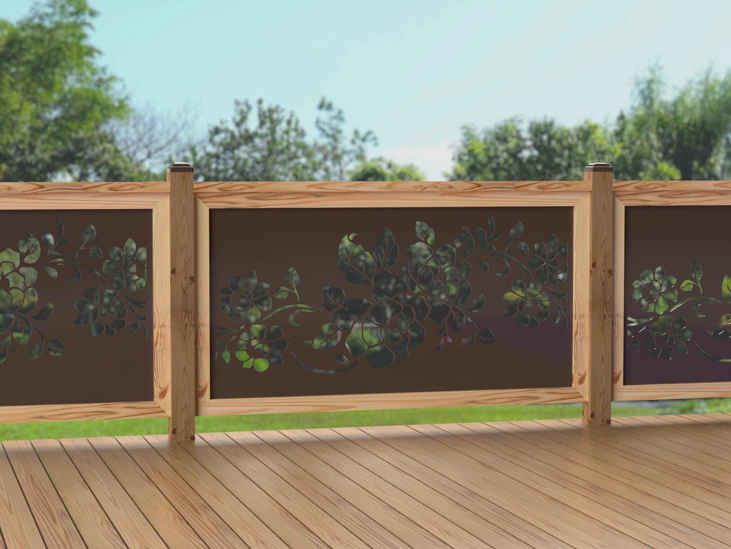 60"x30" - Floral Design Fence/Gate Panel Insert - Madison Iron and Wood