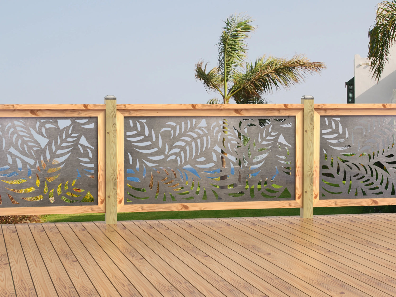60"x30" - Budding Palm Leaf Pattern Fence/Gate Panel Insert - Madison Iron and Wood