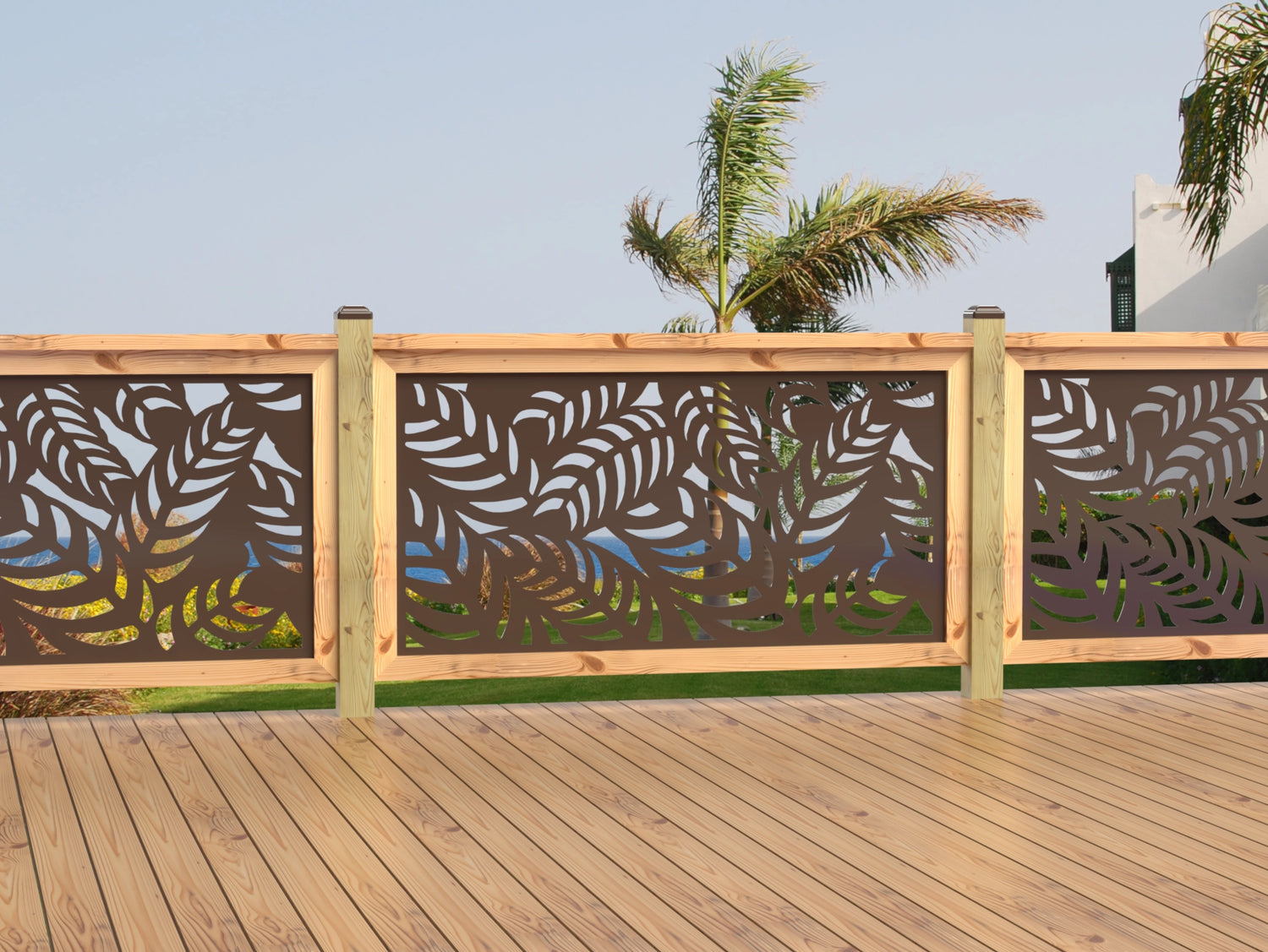 60"x30" - Budding Palm Leaf Pattern Fence/Gate Panel Insert - Madison Iron and Wood