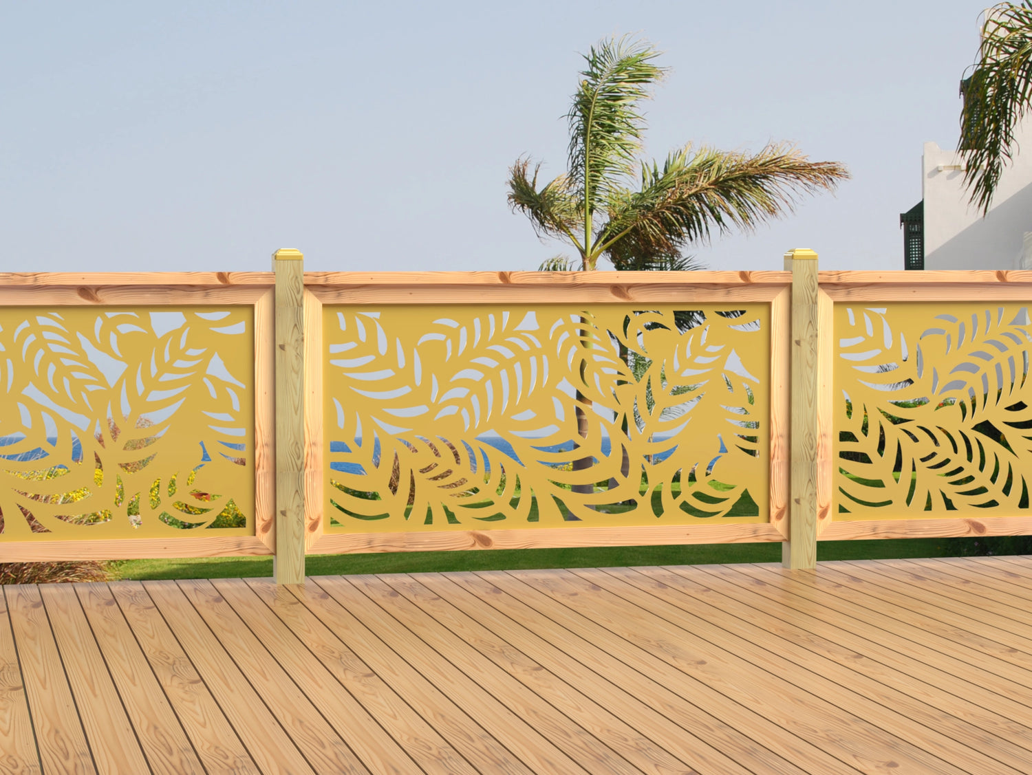 60"x30" - Budding Palm Leaf Pattern Fence/Gate Panel Insert - Madison Iron and Wood