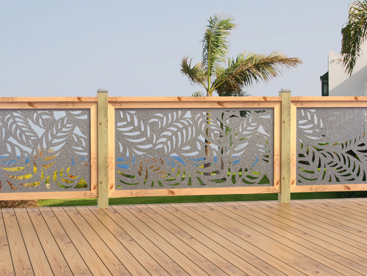 60"x30" - Budding Palm Leaf Pattern Fence/Gate Panel Insert - Madison Iron and Wood