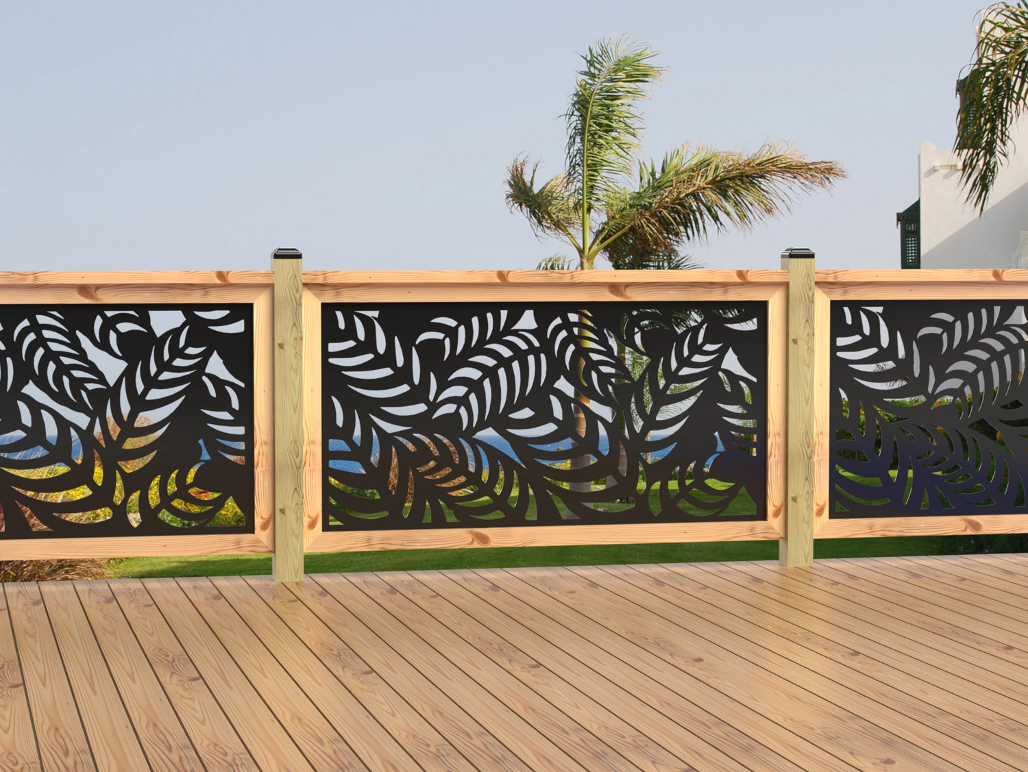 60"x30" - Budding Palm Leaf Pattern Fence/Gate Panel Insert - Madison Iron and Wood