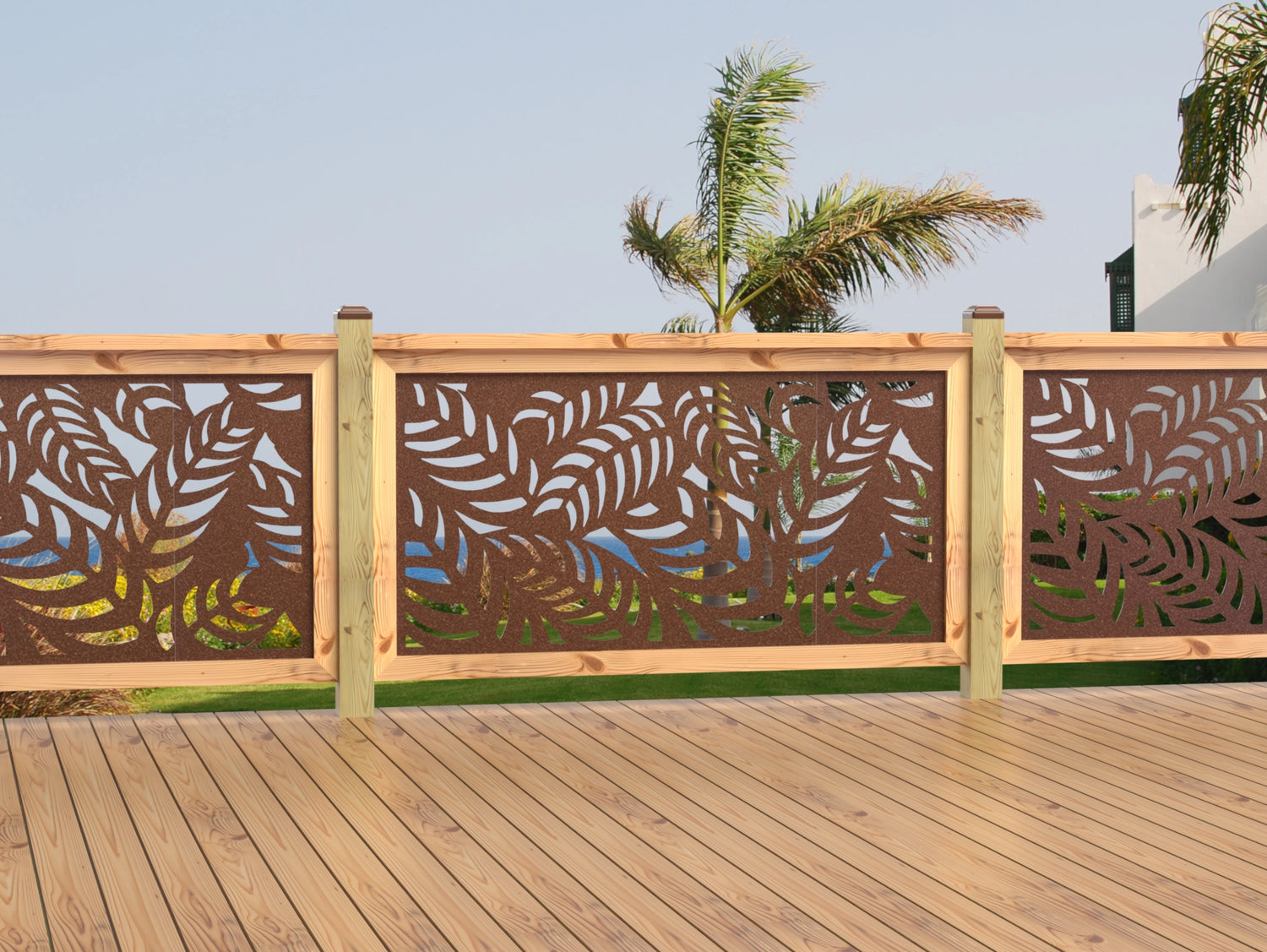 60"x30" - Budding Palm Leaf Pattern Fence/Gate Panel Insert - Madison Iron and Wood