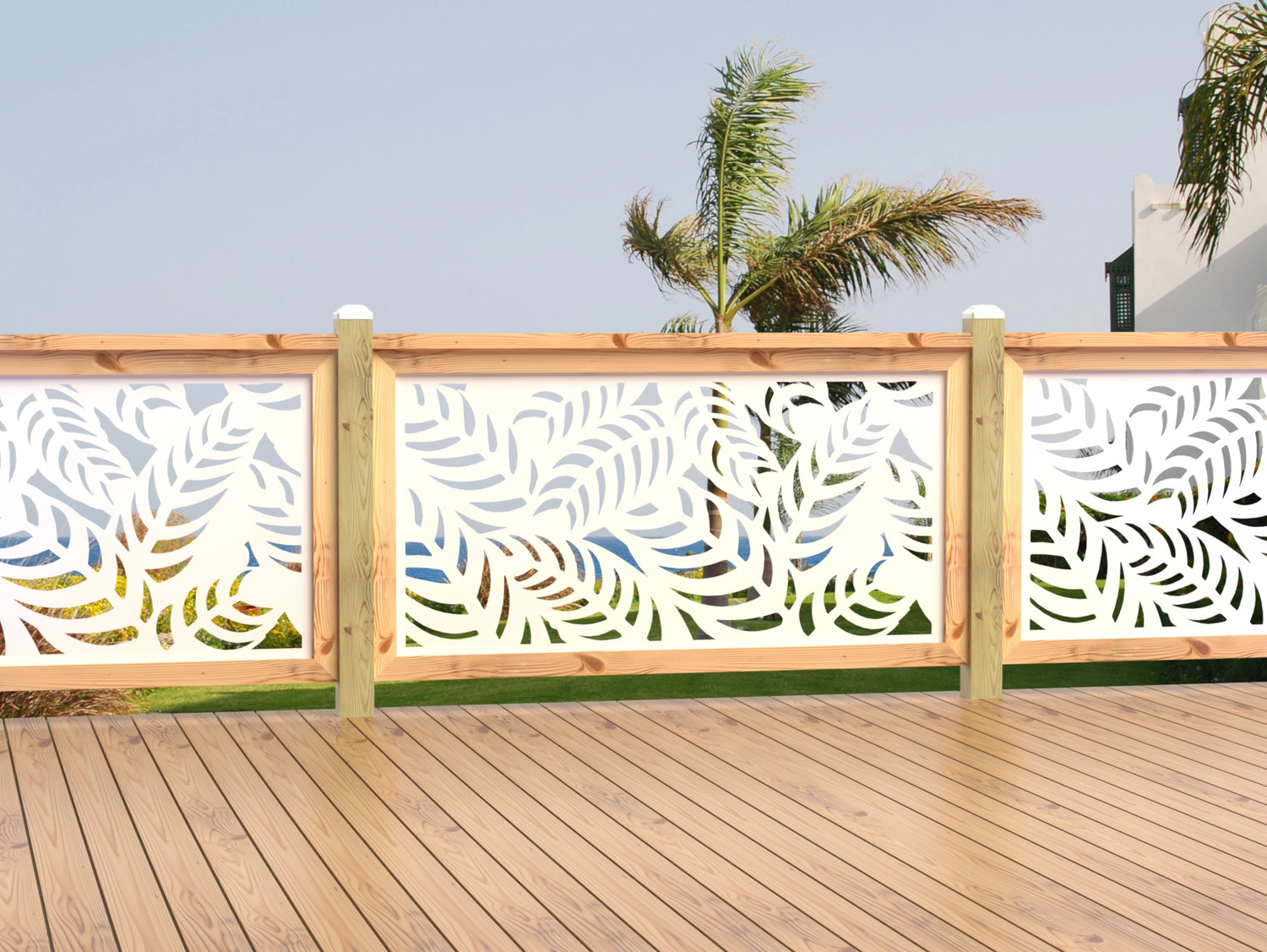 60"x30" - Budding Palm Leaf Pattern Fence/Gate Panel Insert - Madison Iron and Wood