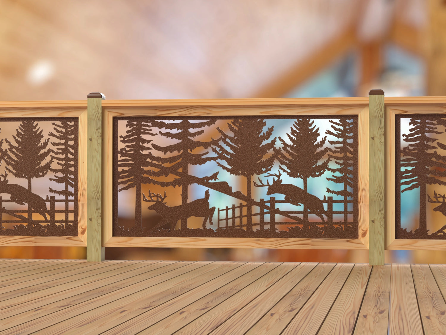 Deer Jumping Scene Railing Panel Insert