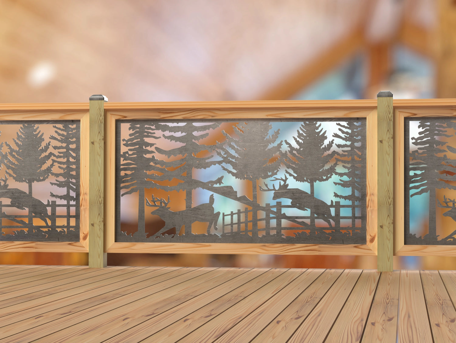 Deer Jumping Scene Railing Panel Insert