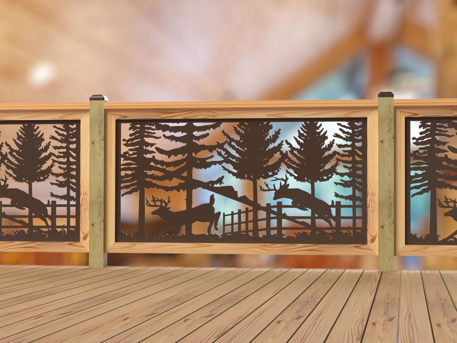 Deer Jumping Scene Railing Panel Insert
