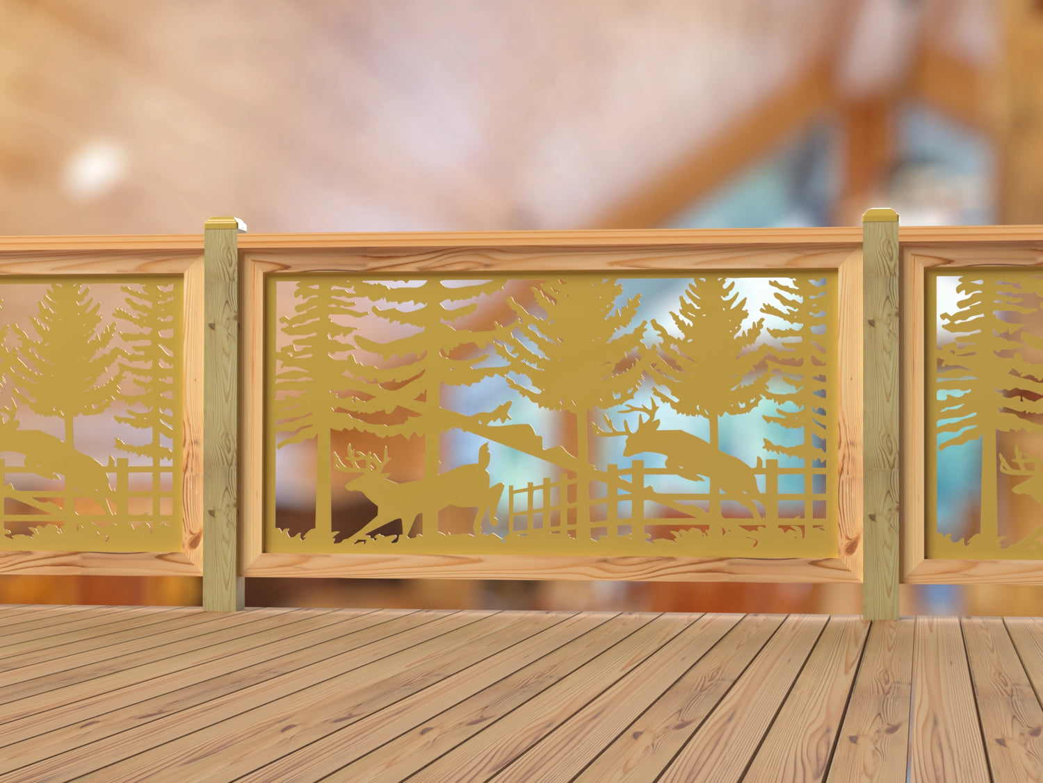 Deer Jumping Scene Railing Panel Insert