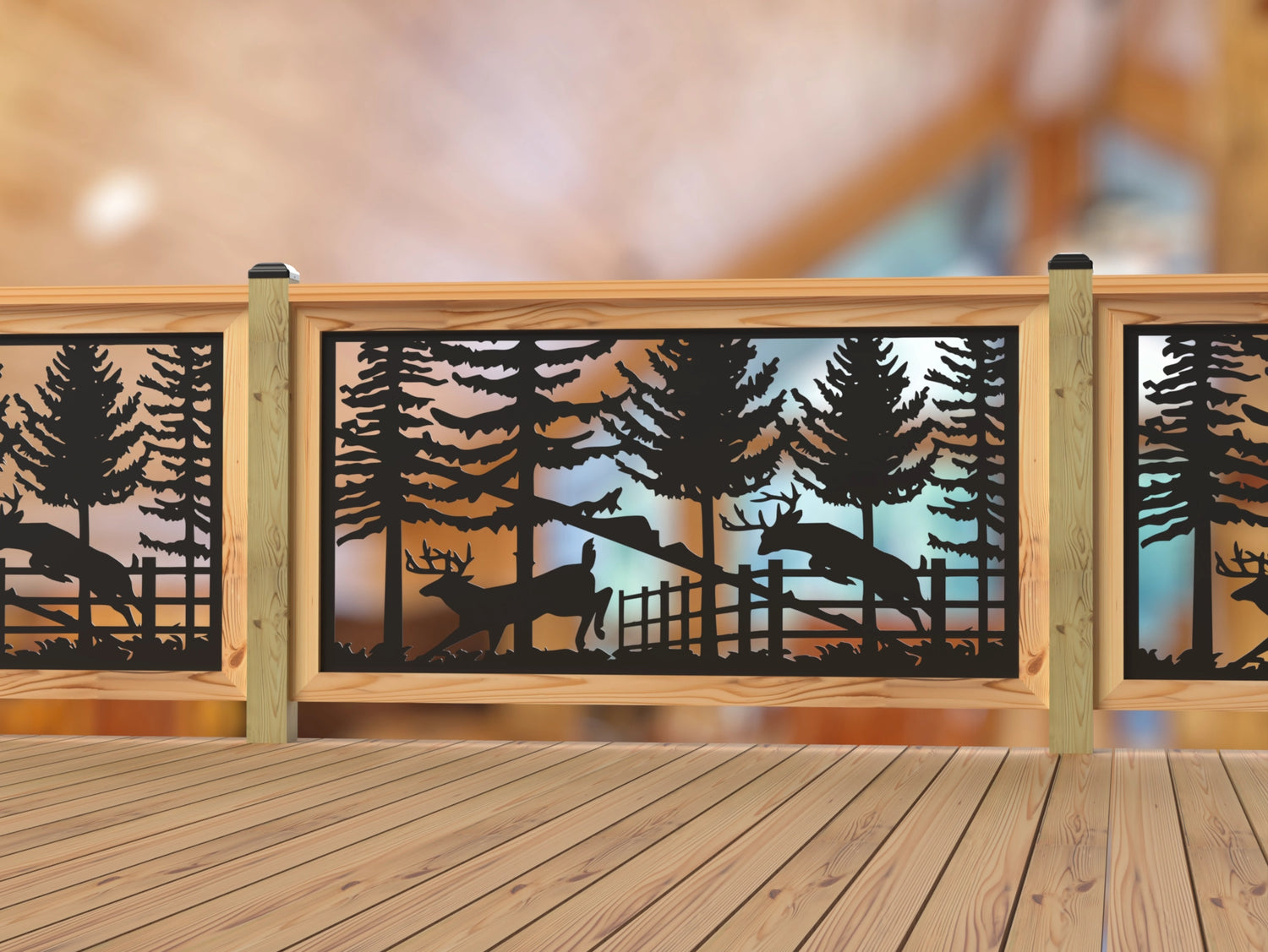 Deer Jumping Scene Railing Panel Insert