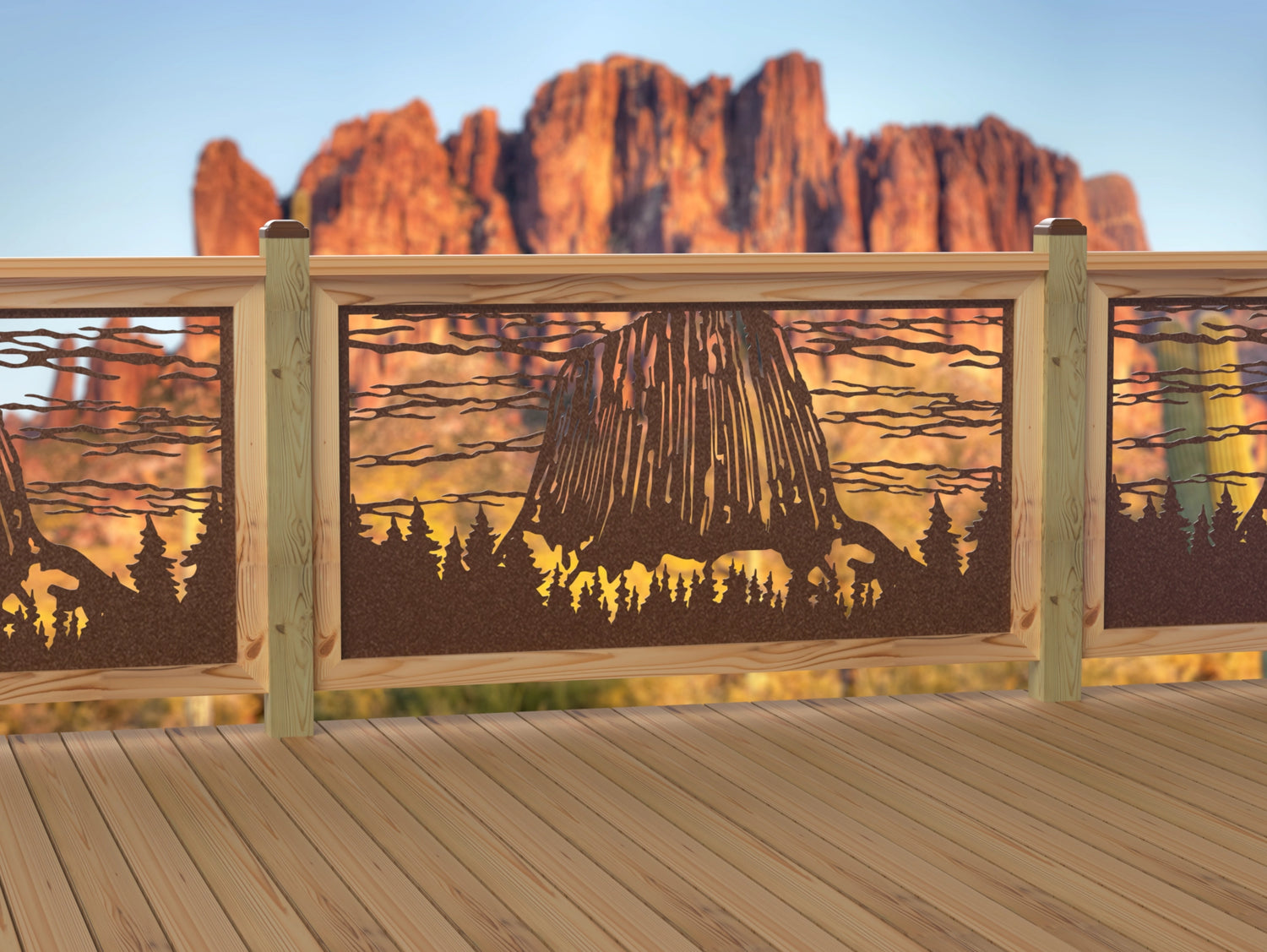 60"x30" - Devils Tower National Monument Fence/Gate Panel Insert - Madison Iron and Wood