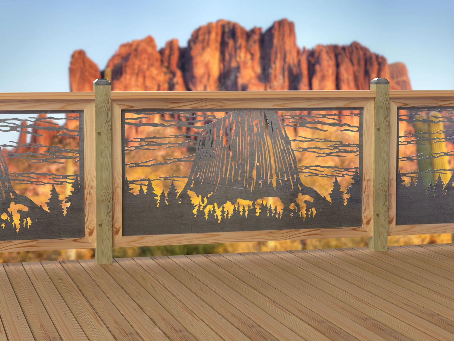 60"x30" - Devils Tower National Monument Fence/Gate Panel Insert - Madison Iron and Wood