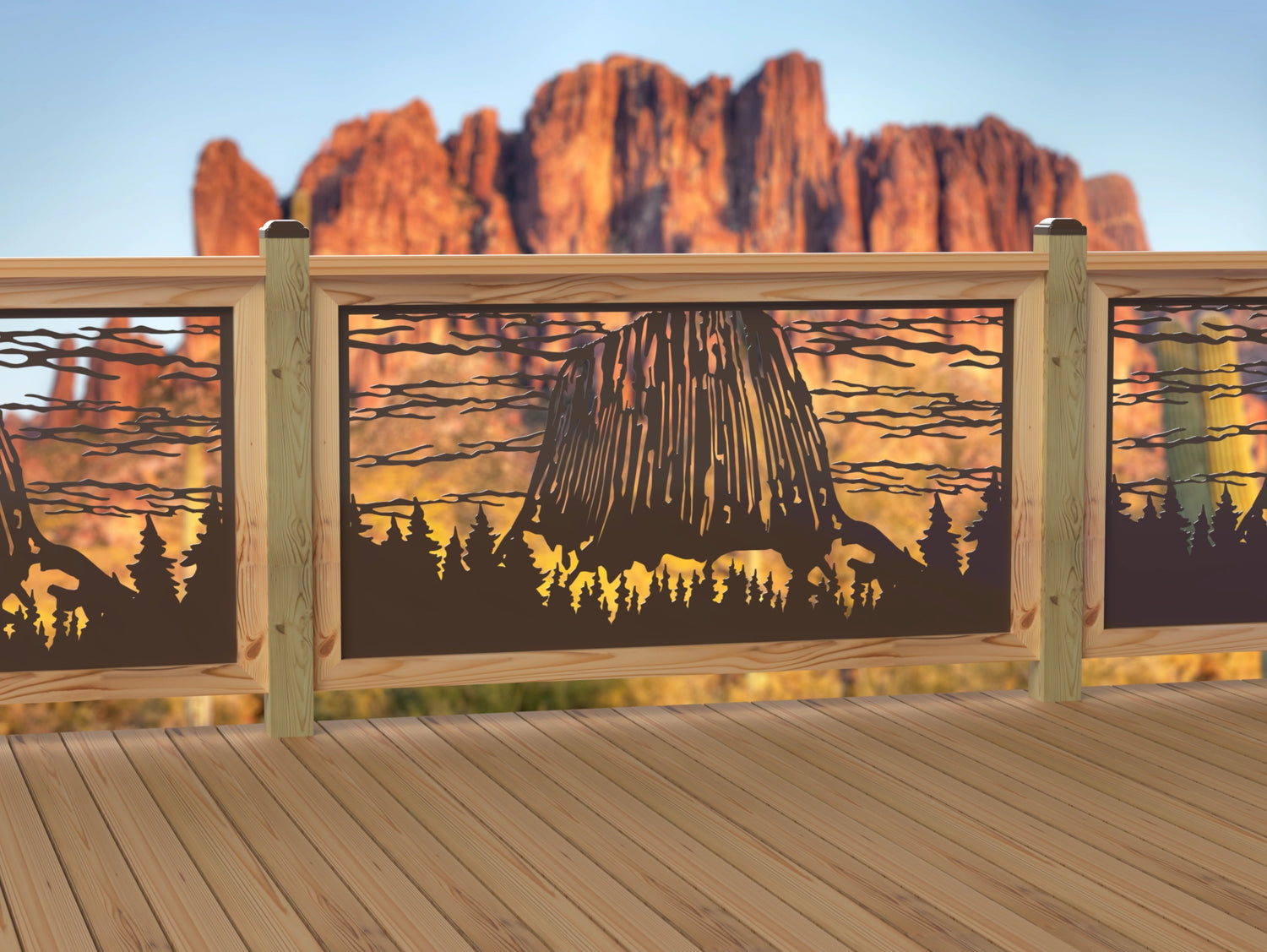 60"x30" - Devils Tower National Monument Fence/Gate Panel Insert - Madison Iron and Wood
