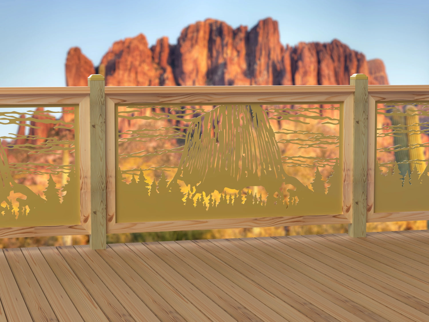 60"x30" - Devils Tower National Monument Fence/Gate Panel Insert - Madison Iron and Wood