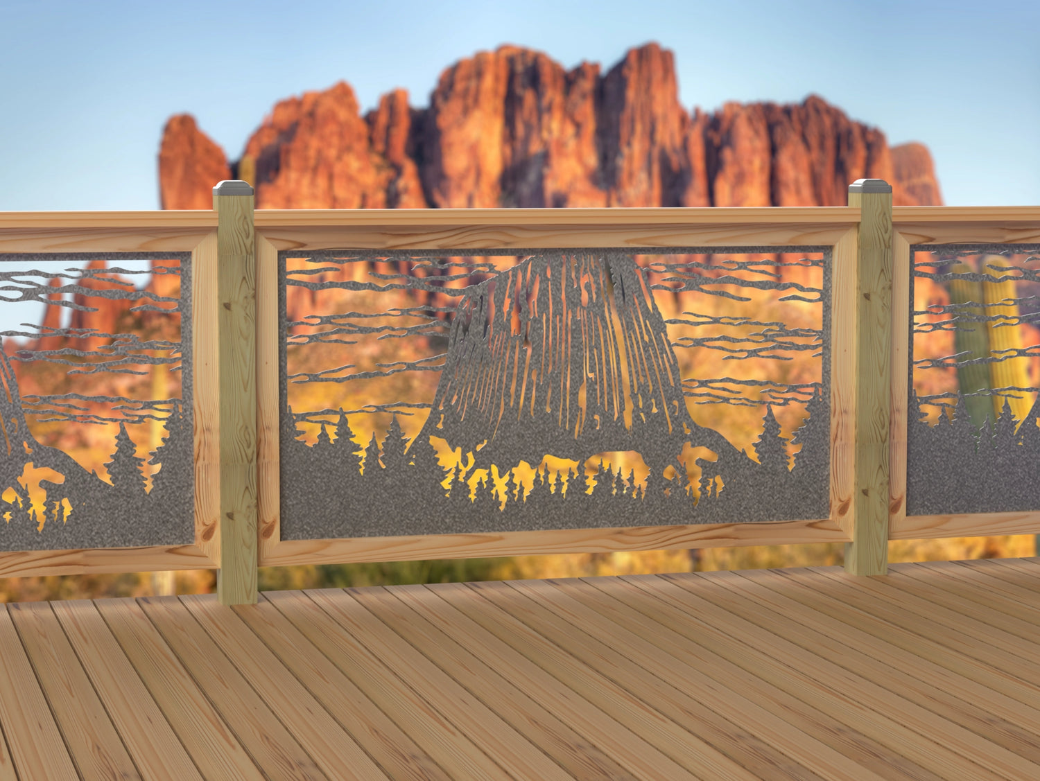 60"x30" - Devils Tower National Monument Fence/Gate Panel Insert - Madison Iron and Wood