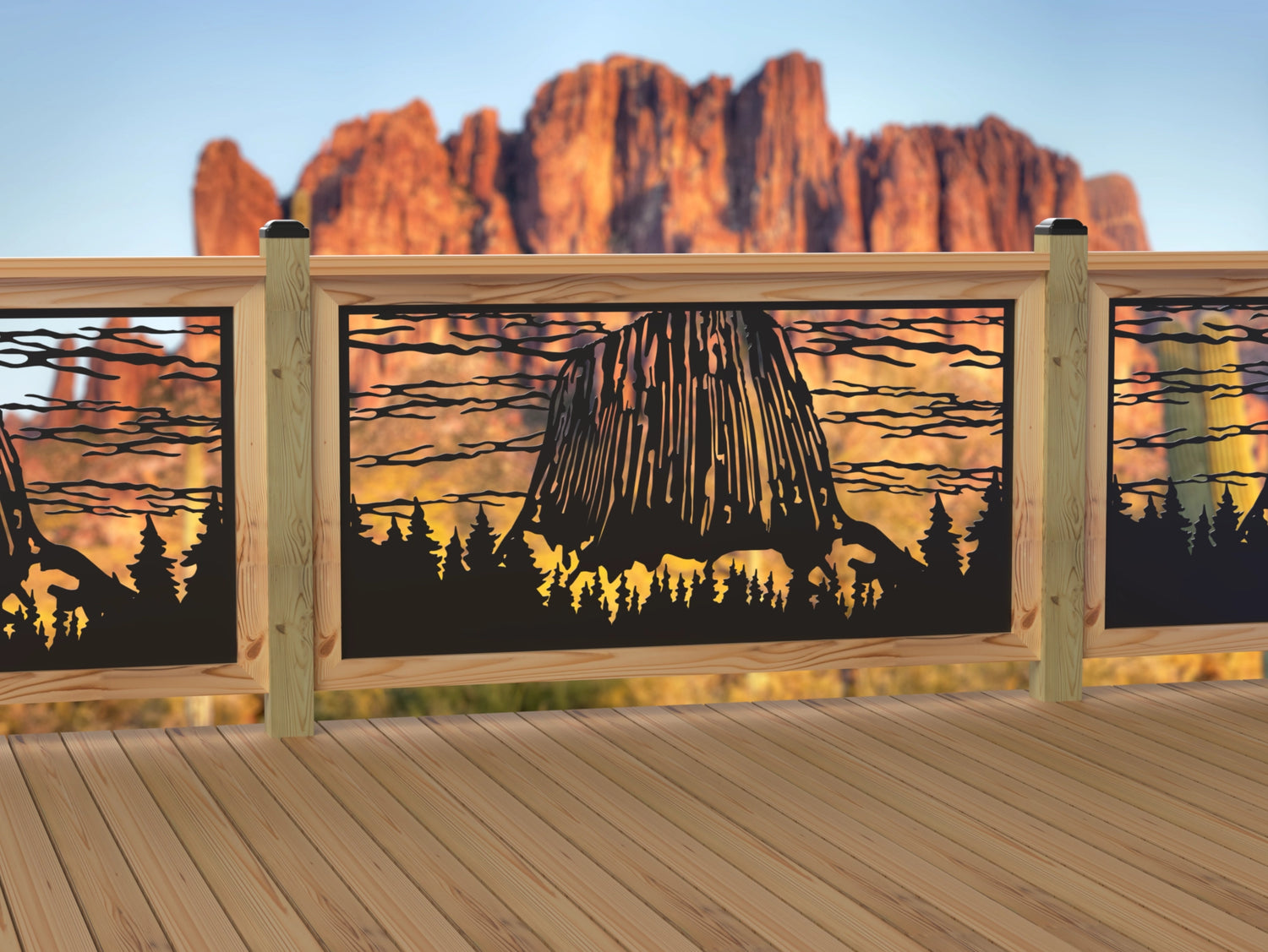 60"x30" - Devils Tower National Monument Fence/Gate Panel Insert - Madison Iron and Wood