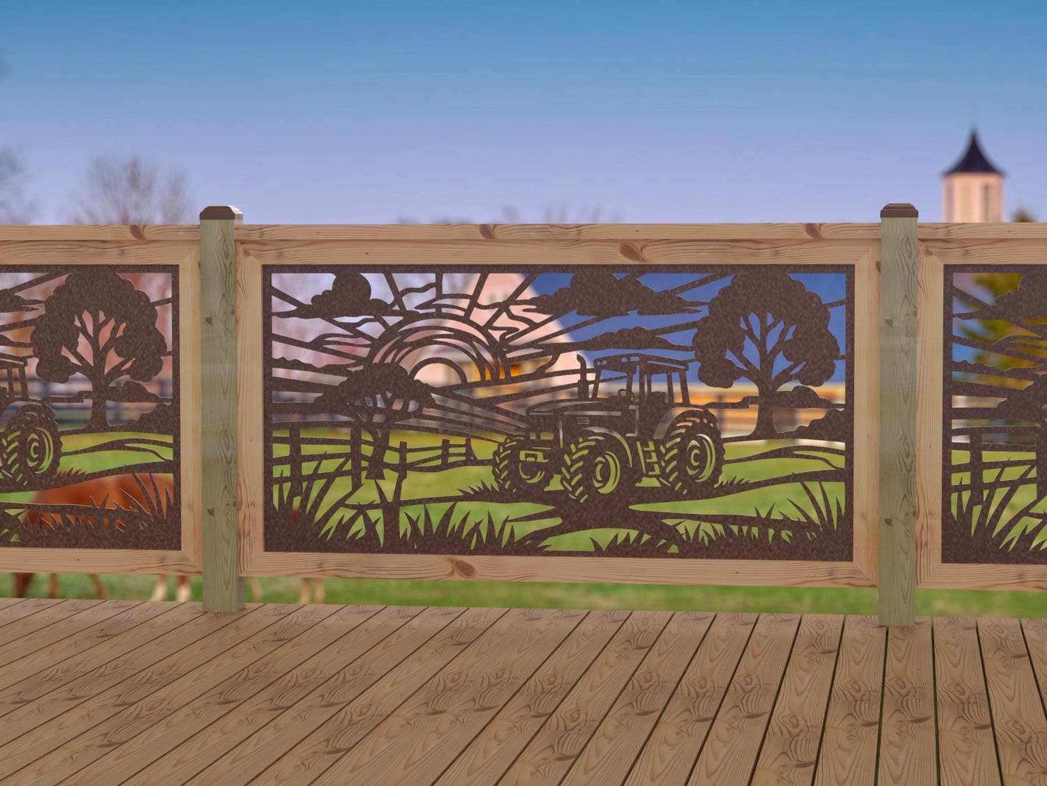 Farm Scene Railing Panel Insert - Madison Iron and Wood