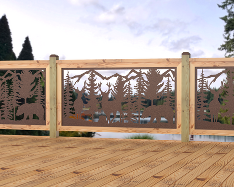 60"x30" - Deer and Bear Wildlife Landscape Fence/Gate Panel Insert - Madison Iron and Wood