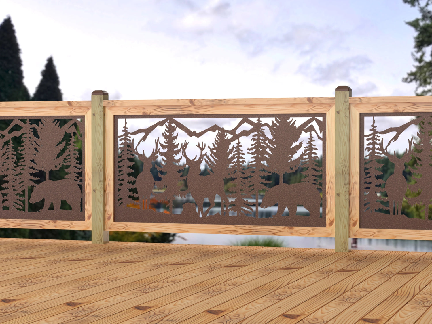 60"x30" - Deer and Bear Wildlife Landscape Fence/Gate Panel Insert - Madison Iron and Wood
