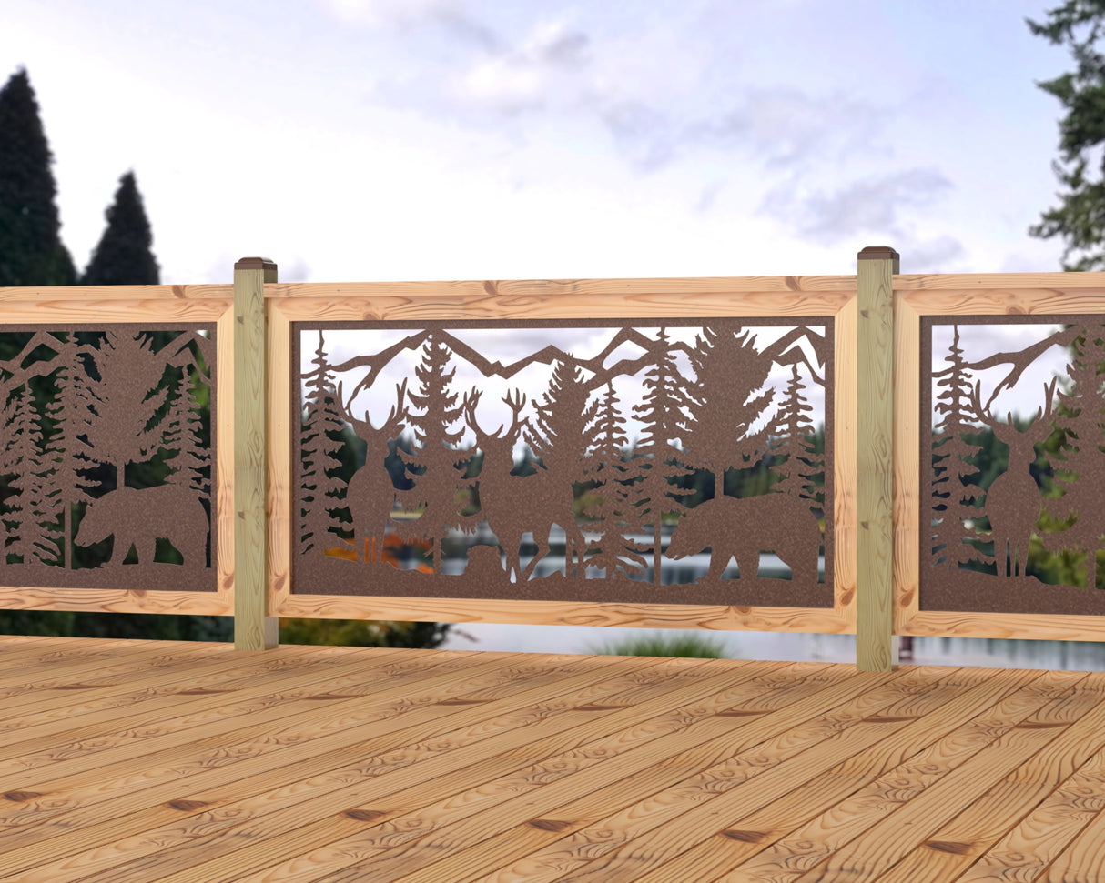 60"x30" - Deer and Bear Wildlife Landscape Fence/Gate Panel Insert
