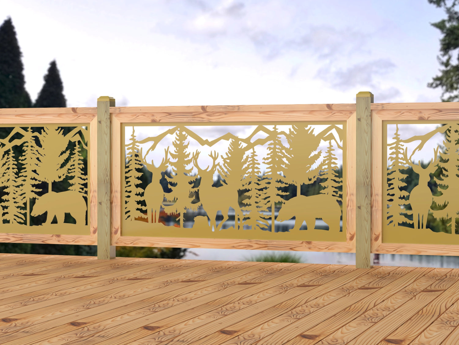 60"x30" - Deer and Bear Wildlife Landscape Fence/Gate Panel Insert - Madison Iron and Wood