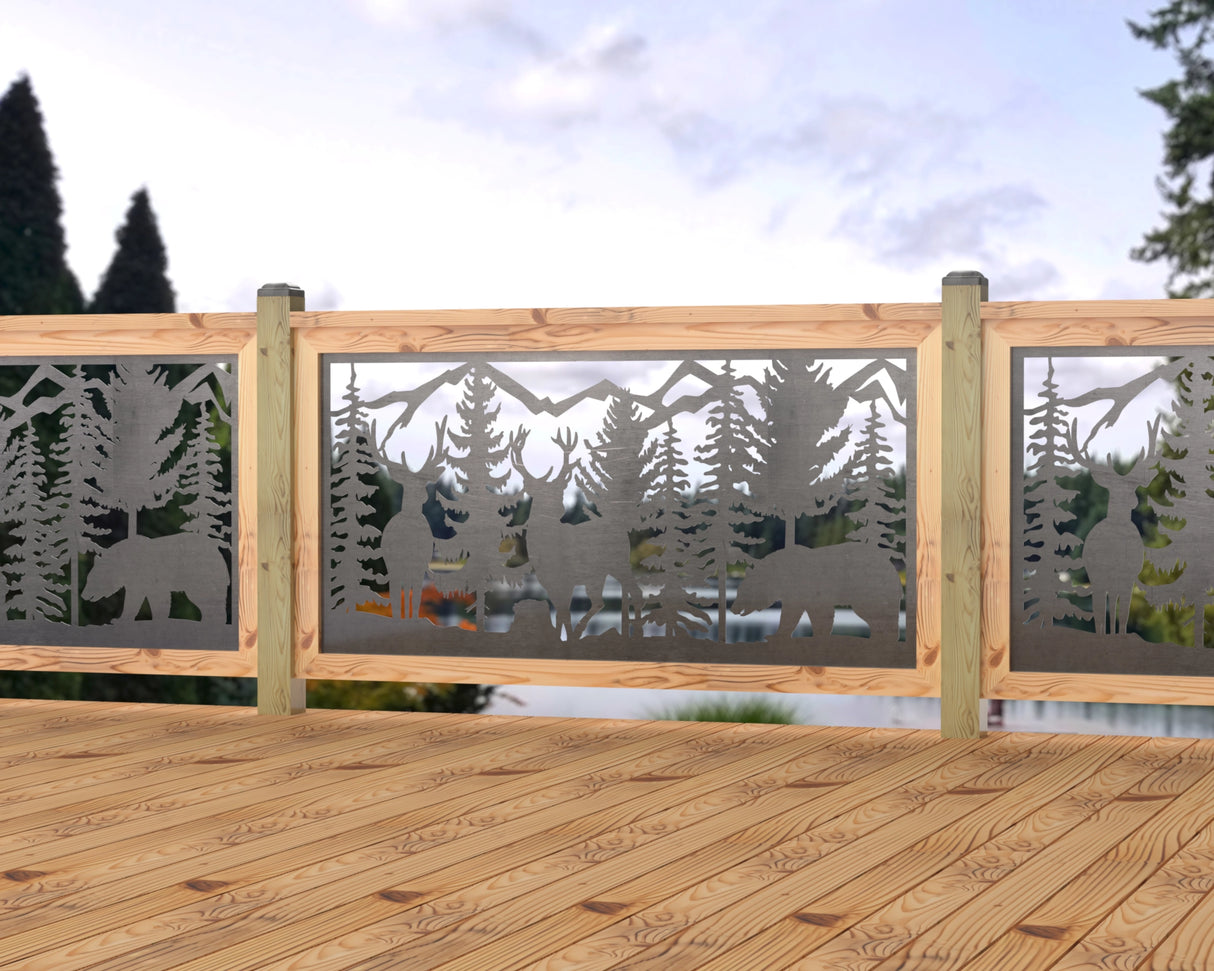 60"x30" - Deer and Bear Wildlife Landscape Fence/Gate Panel Insert