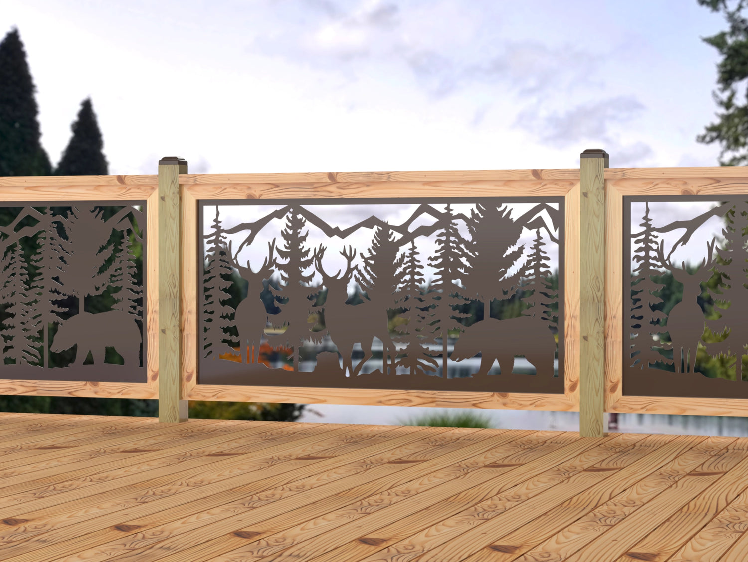 60"x30" - Deer and Bear Wildlife Landscape Fence/Gate Panel Insert - Madison Iron and Wood