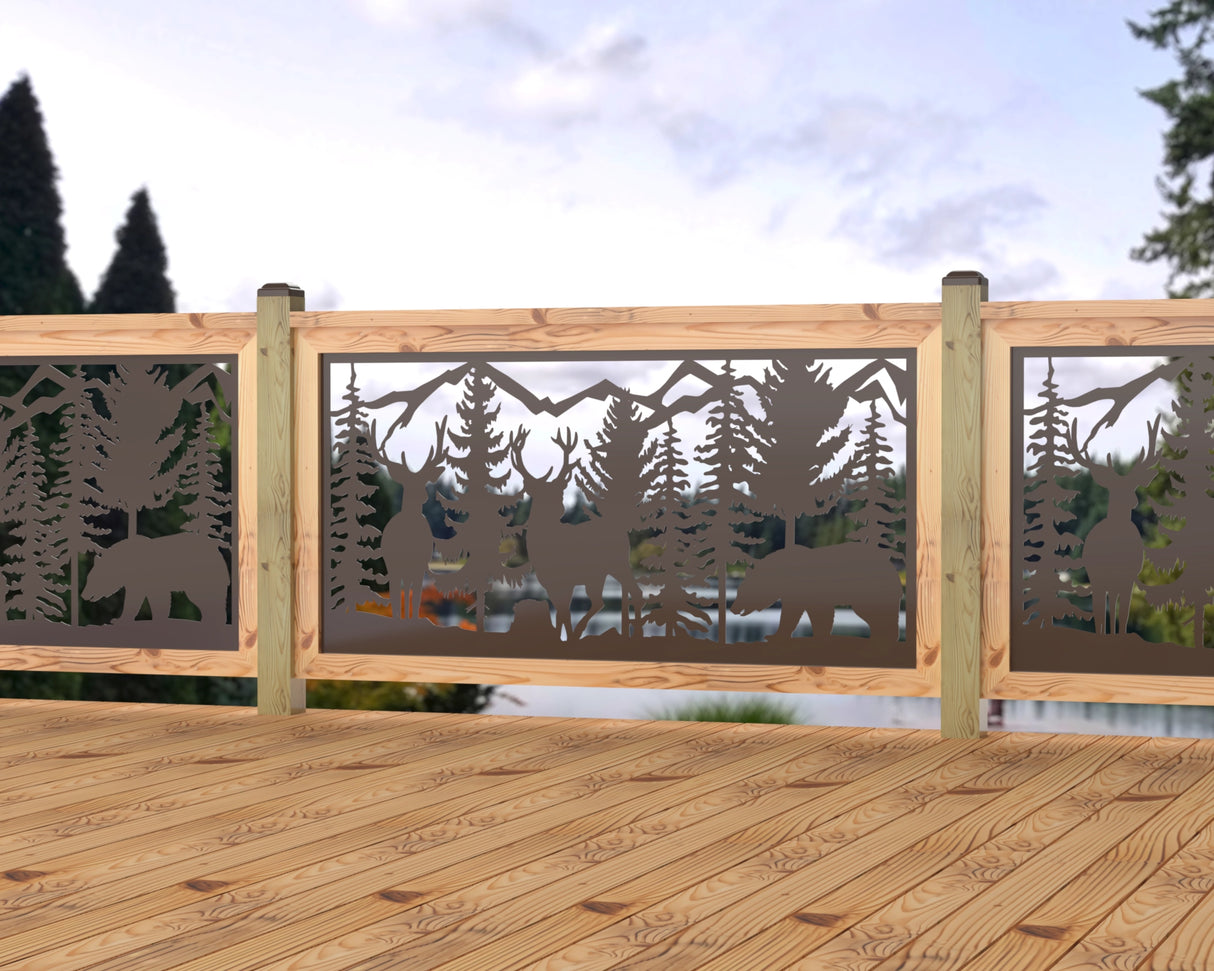 60"x30" - Deer and Bear Wildlife Landscape Fence/Gate Panel Insert