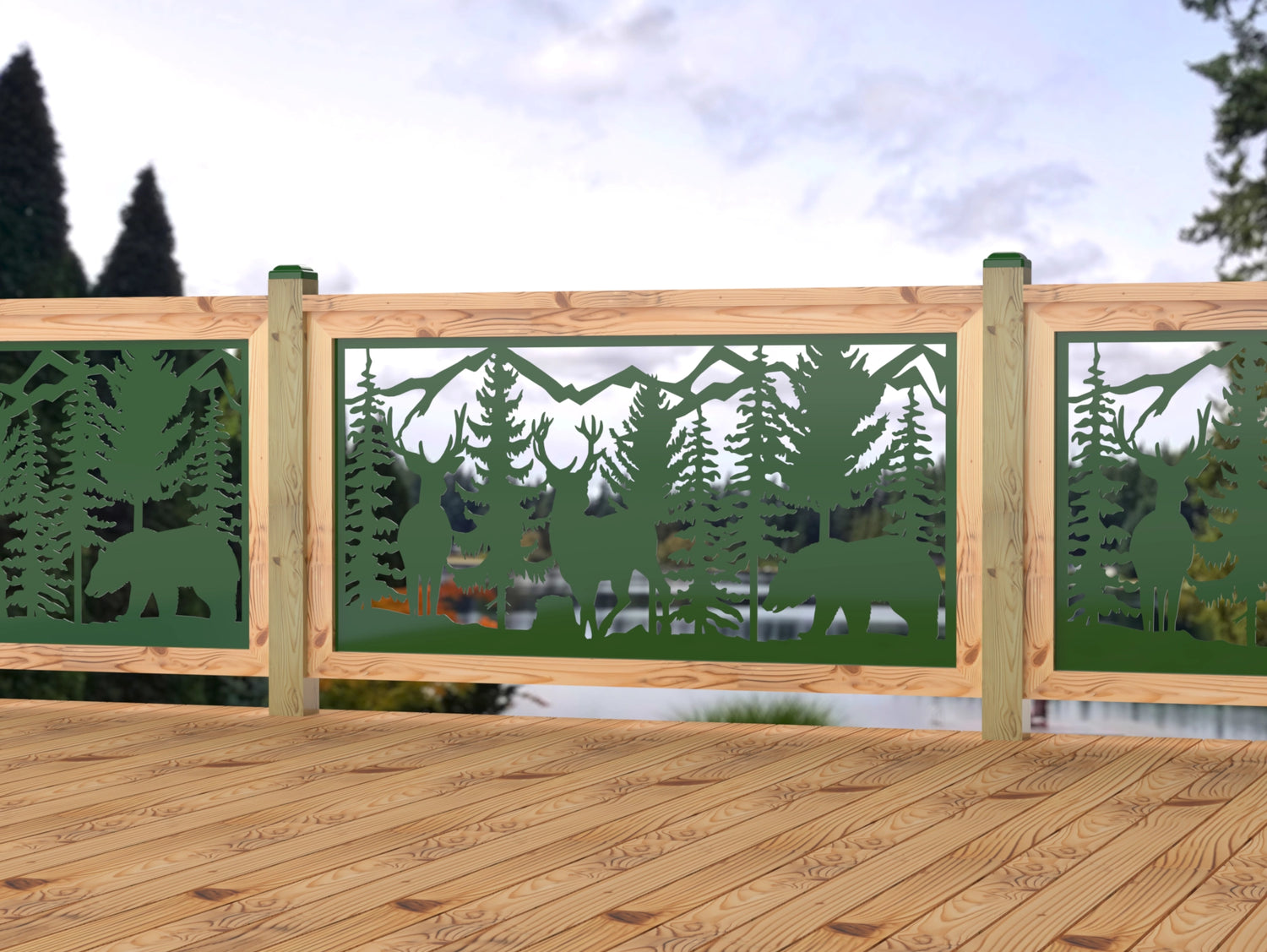 60"x30" - Deer and Bear Wildlife Landscape Fence/Gate Panel Insert - Madison Iron and Wood