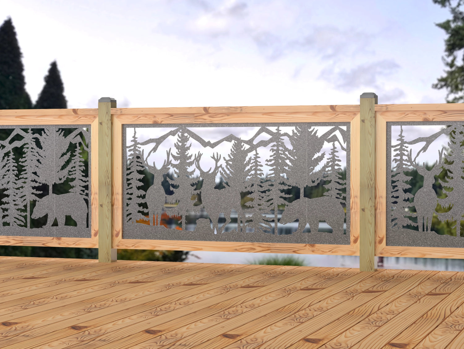 60"x30" - Deer and Bear Wildlife Landscape Fence/Gate Panel Insert - Madison Iron and Wood