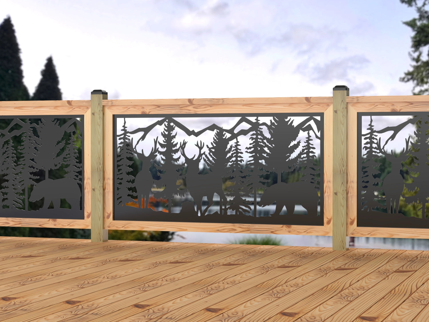 60"x30" - Deer and Bear Wildlife Landscape Fence/Gate Panel Insert - Madison Iron and Wood